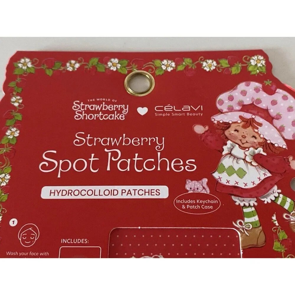 Strawberry Shortcake‎ Spot Patches With Keychain And Reusable Case Red 18 ct NEW